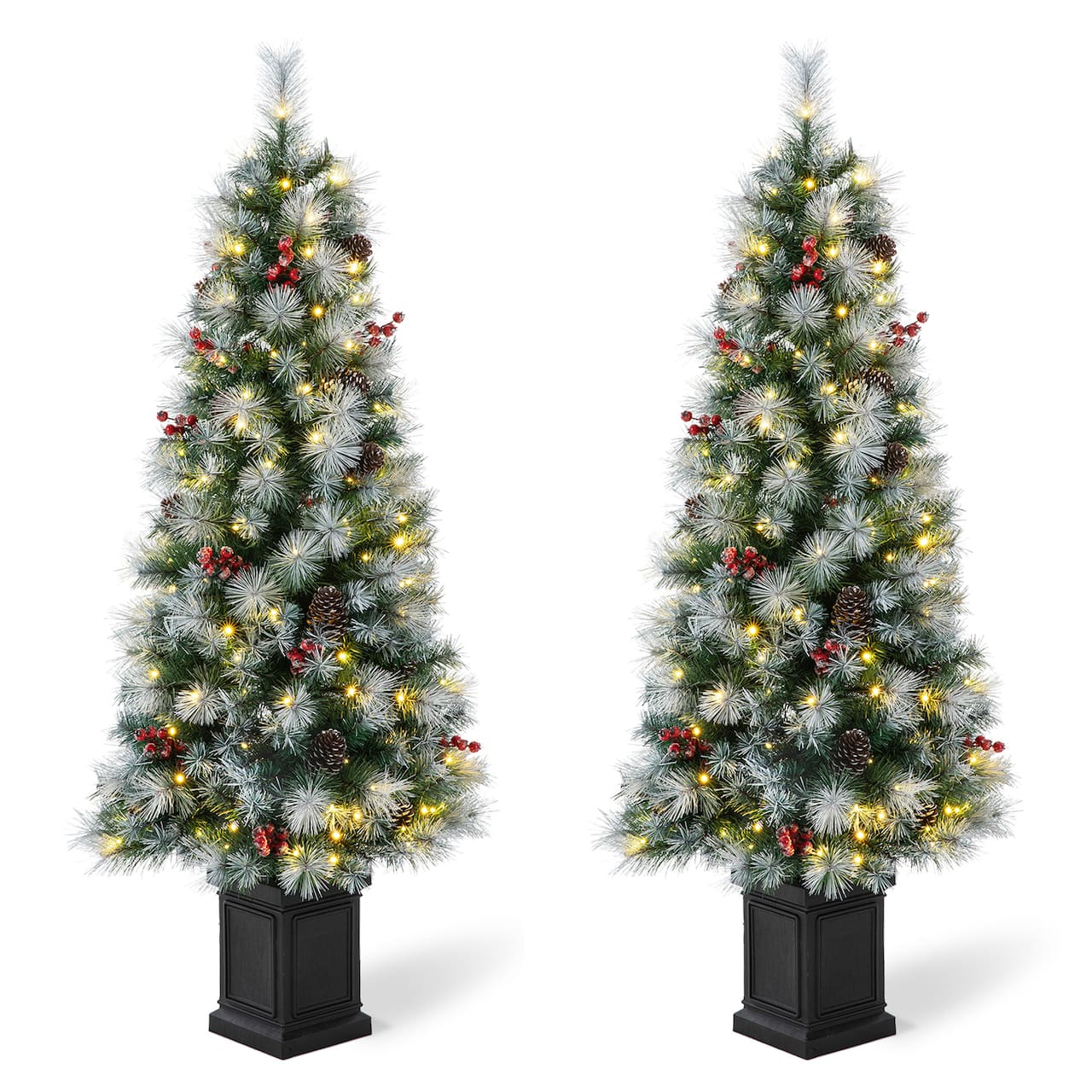 2 Pack 5ft. Pre-Lit Pine Artificial Christmas Porch Tree, Warm White LED Lights